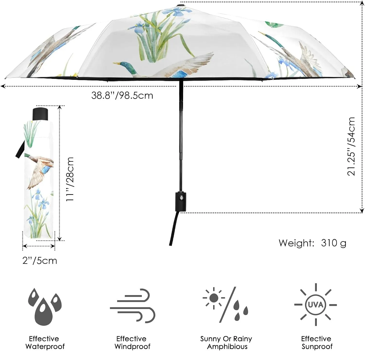 Oyihfvs Automatic Windproof Waterproof Umbrella, Folding Umbrella Reinforced Portable Compact UV Protection Sun rain Auto Open/Close