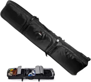 Padded Snowboard Bag with Wheels - Rolling Double Ski Bag Portable Waterproof - Store & Transport Travel Bag for Air and Road Trips