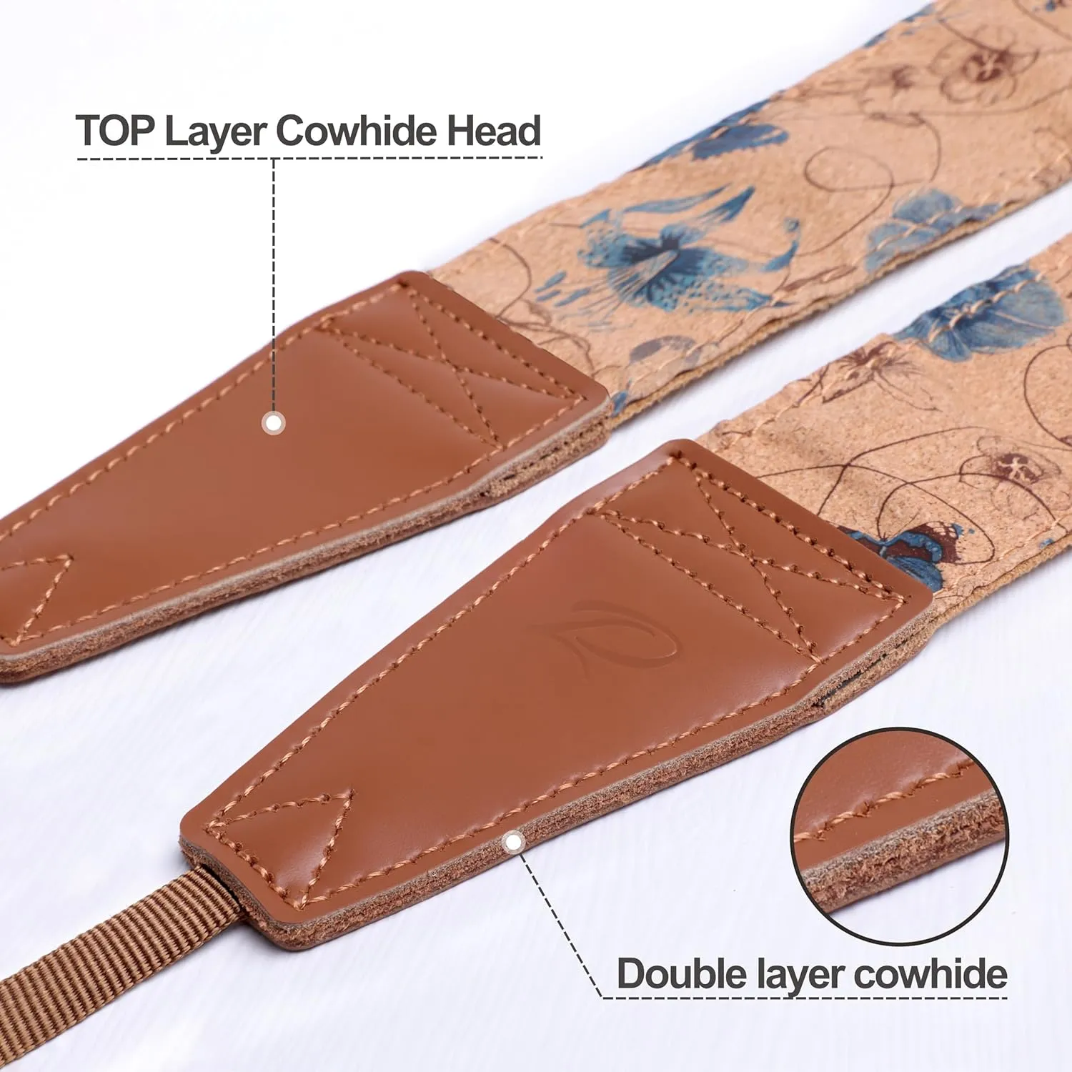 Padwa Lifestyle Cork Camera Strap - 2" Top Layer Cowhide Head Camera Straps for Photographers,Natural Log Crackle Art Print Style,Soft Chamois Velvet Padded Strap Quick Release fits All Cameras