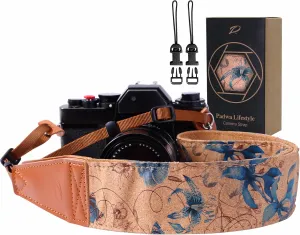 Padwa Lifestyle Cork Camera Strap - 2" Top Layer Cowhide Head Camera Straps for Photographers,Natural Log Crackle Art Print Style,Soft Chamois Velvet Padded Strap Quick Release fits All Cameras