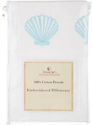 Panama Jack 2-pk. Embroidered Hem Shell Pillowcase Set Standard White/Blue