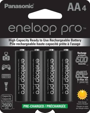 Panasonic BK-3HCCA4BA eneloop pro AA High-Capacity Ni-MH Pre-Charged Rechargeable Batteries, 4-Battery Pack