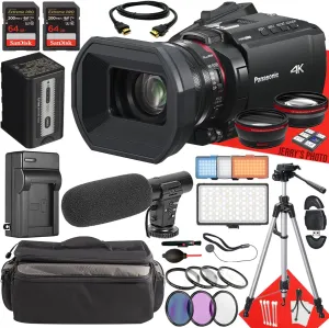 Panasonic HC-X1200 UHD 4K HDMI Camcorder with 24x Zoom   2PC 64 GB Memory   Extra Battery   Filters   Shotgun Video Microphone   More (26pc Bundle)
