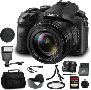 Panasonic Lumix DMC-FZ2500 Digital Camera (DMC-FZ2500) - Bundle - with 64GB Memory Card   DMW-BLC12 Battery   Digital Flash   Soft Bag   12 Inch Flexible Tripod   Cleaning Set   More