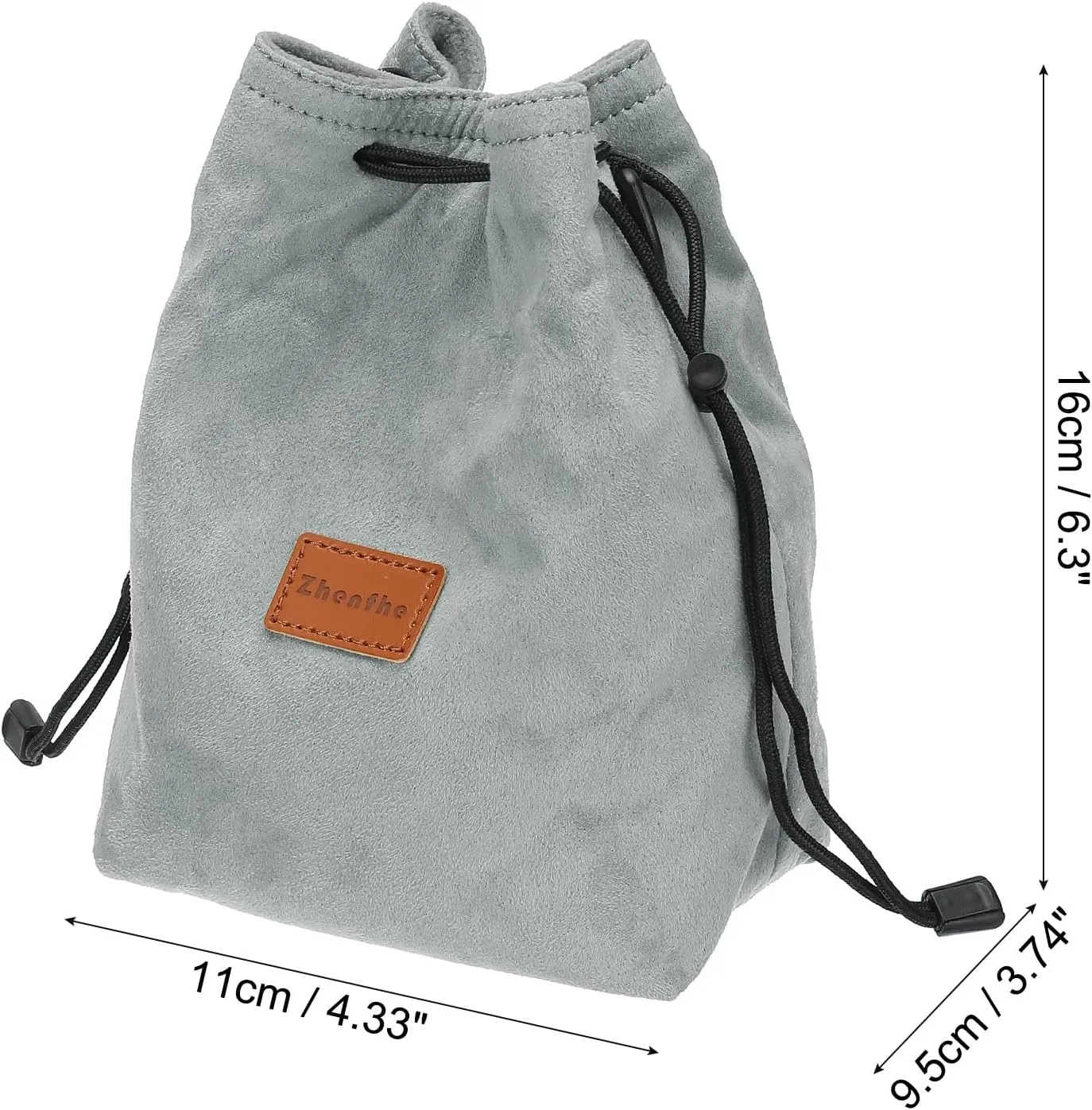 PATIKIL Camera Lens Pouch, S Size Drawstring Lens Case Flannel Camera Lens Handbag Camera Bag with Adjustable Shoulder Strap for DSLR Camera Lens, Grey