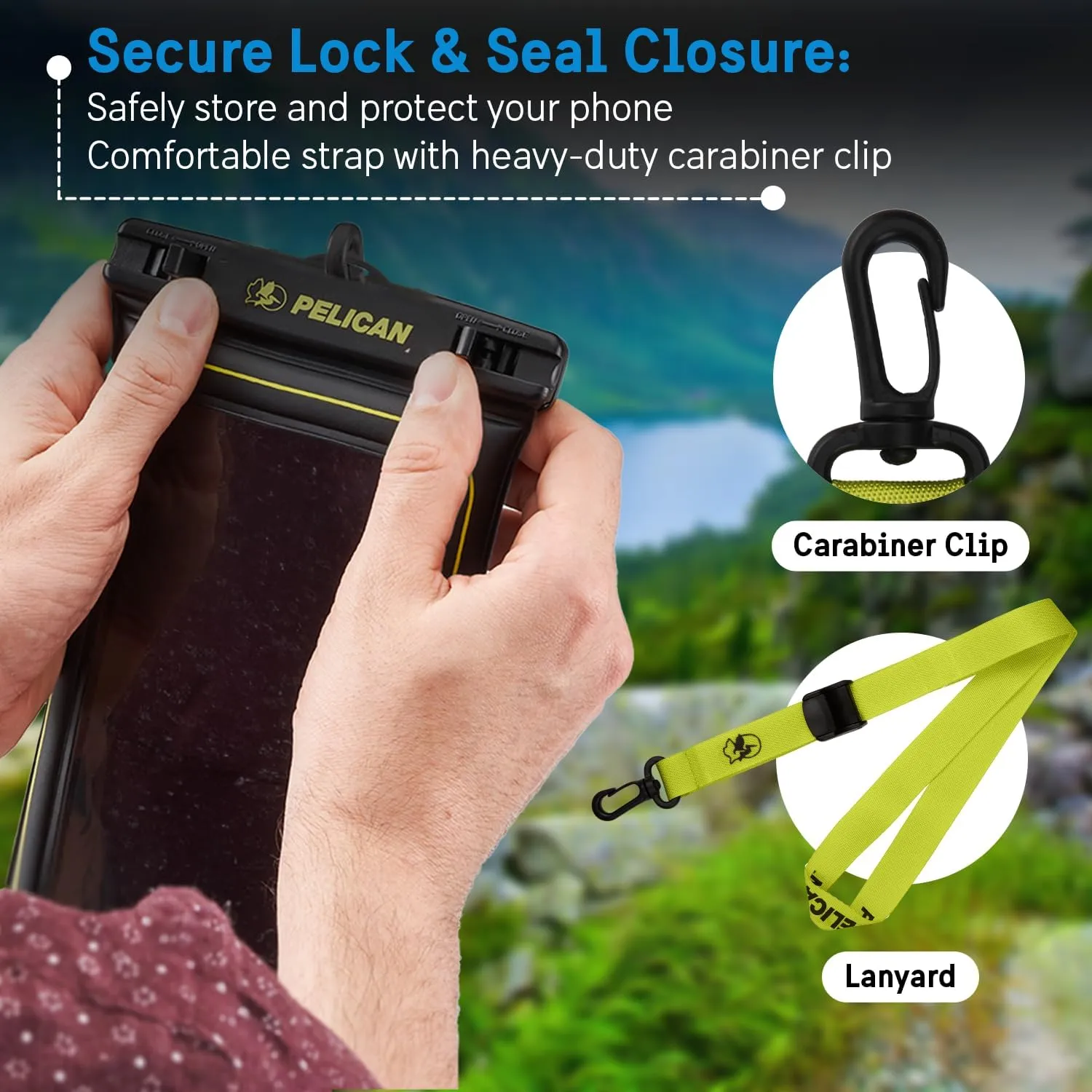Pelican 2 Pack Marine - IP68 Waterproof Phone Pouch (XL Size) Floating Waterproof Phone Case - Beach Cruise Ship Travel Essentials - Works with All Phones - Detachable Lanyard - Black / Hi-Vis Yellow