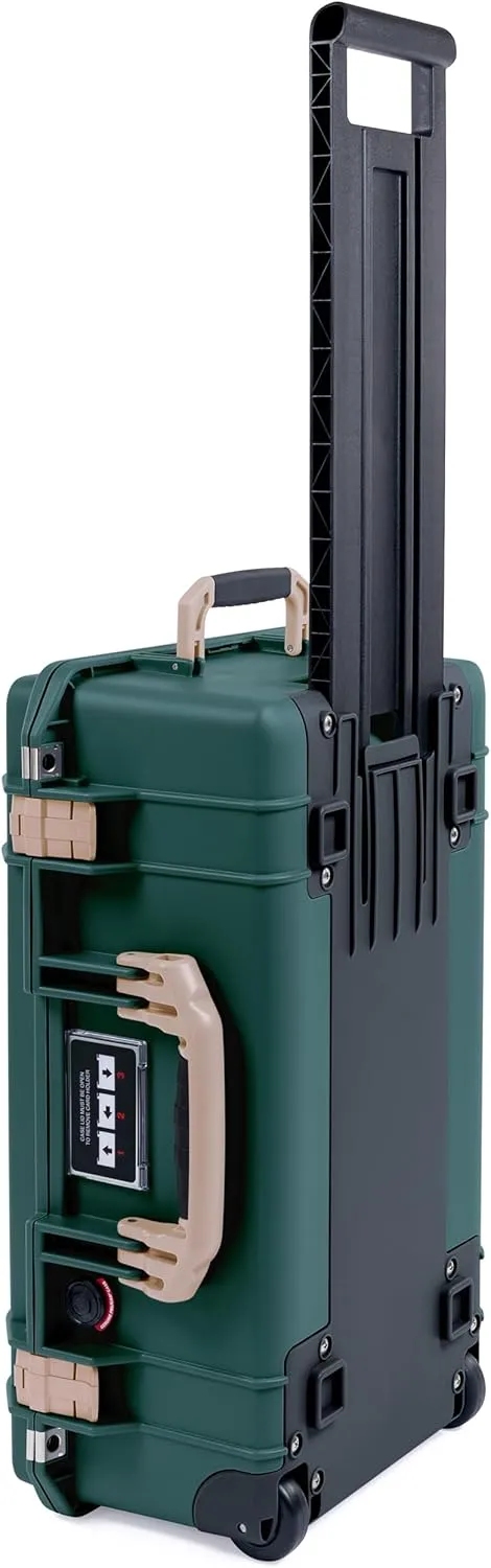 Pelican Air 1535 Carry-on Case by ColorCase - Trekking Green - Medium Size Waterproof Case with Shadow Tool Foam Kit & Mesh Lid Organizer - Desert Tan Handles & Latches