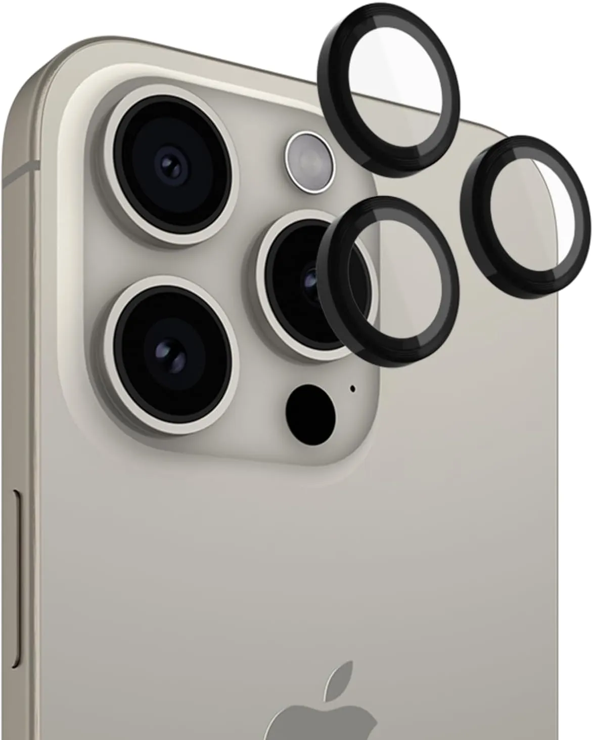 Pelican Camera Lens Protector w/ Aluminum Rings for iPhone 15 Pro Max/iPhone 15 Pro - 9H Tempered Glass - Durable Anti-Scratch, Anti-Shatter, HD View w/Night Shoot, Case Friendly, Easy Install - Black