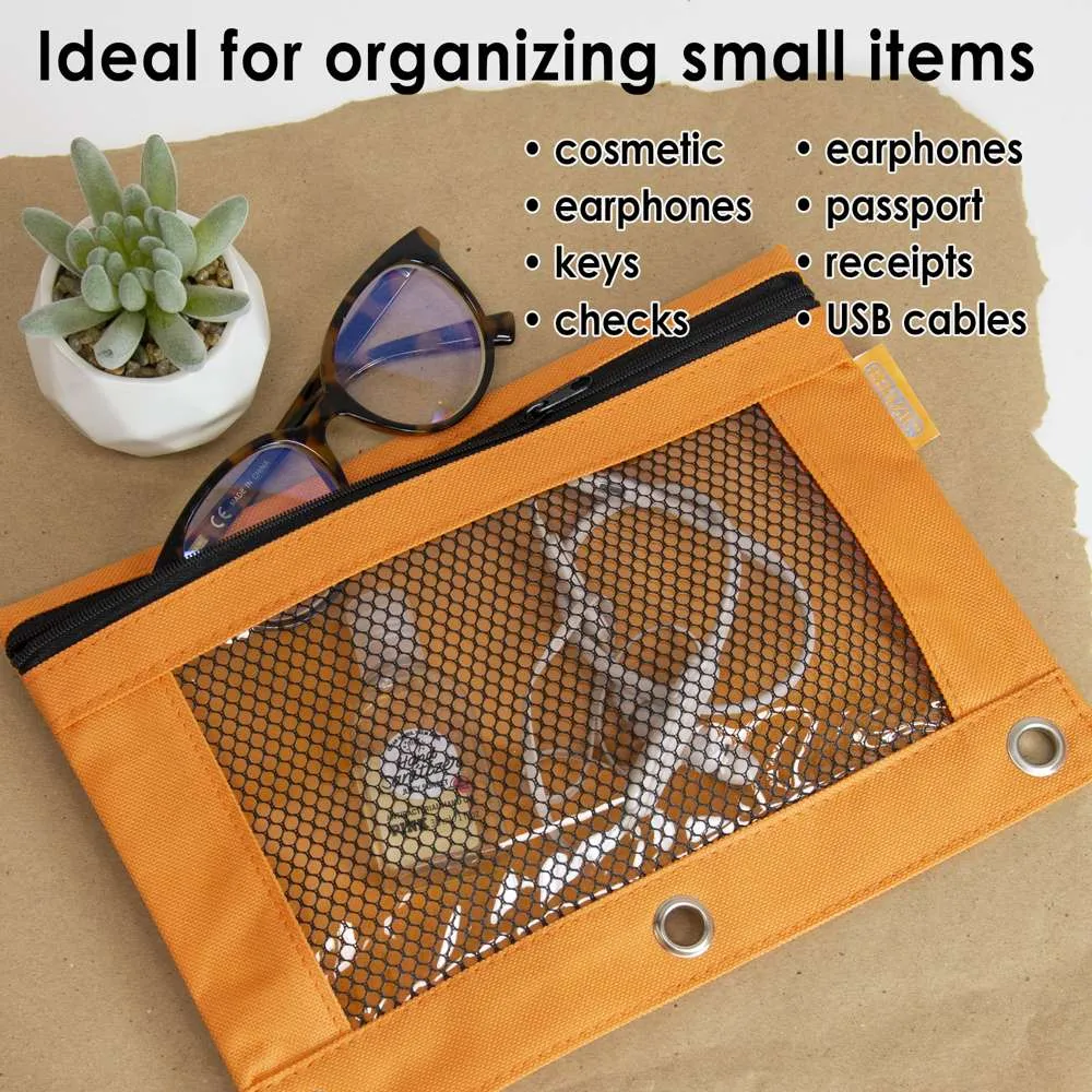 Pencil Pouch 3-Ring Retro Pastel Color w/ Mesh Window