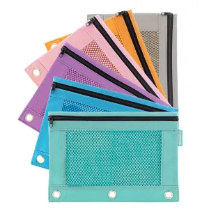 Pencil Pouch 3-Ring Retro Pastel Color w/ Mesh Window