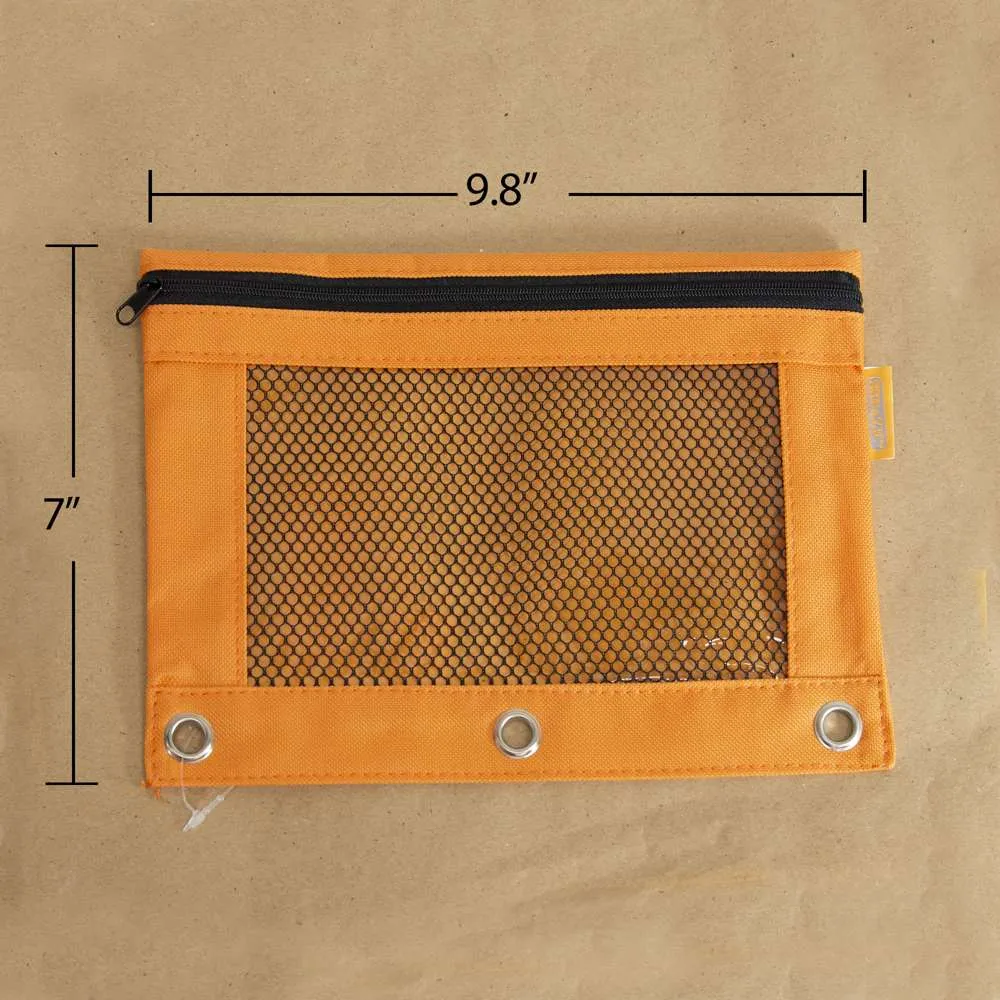 Pencil Pouch 3-Ring Retro Pastel Color w/ Mesh Window