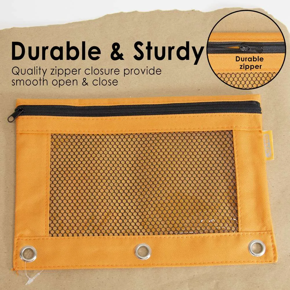 Pencil Pouch 3-Ring Retro Pastel Color w/ Mesh Window