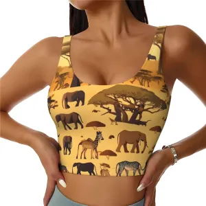 PHAYAH African Grassland Animals Sports Bras For Women, Seamless Comfortable Yoga Bra U-Shaped Yoga Removable Pads