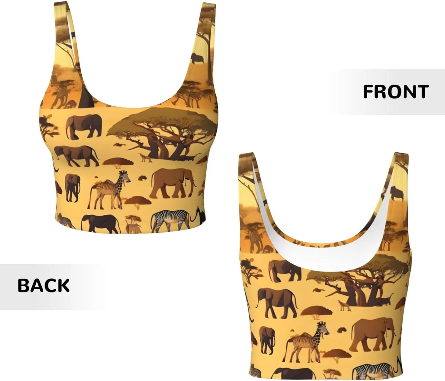 PHAYAH African Grassland Animals Sports Bras For Women, Seamless Comfortable Yoga Bra U-Shaped Yoga Removable Pads