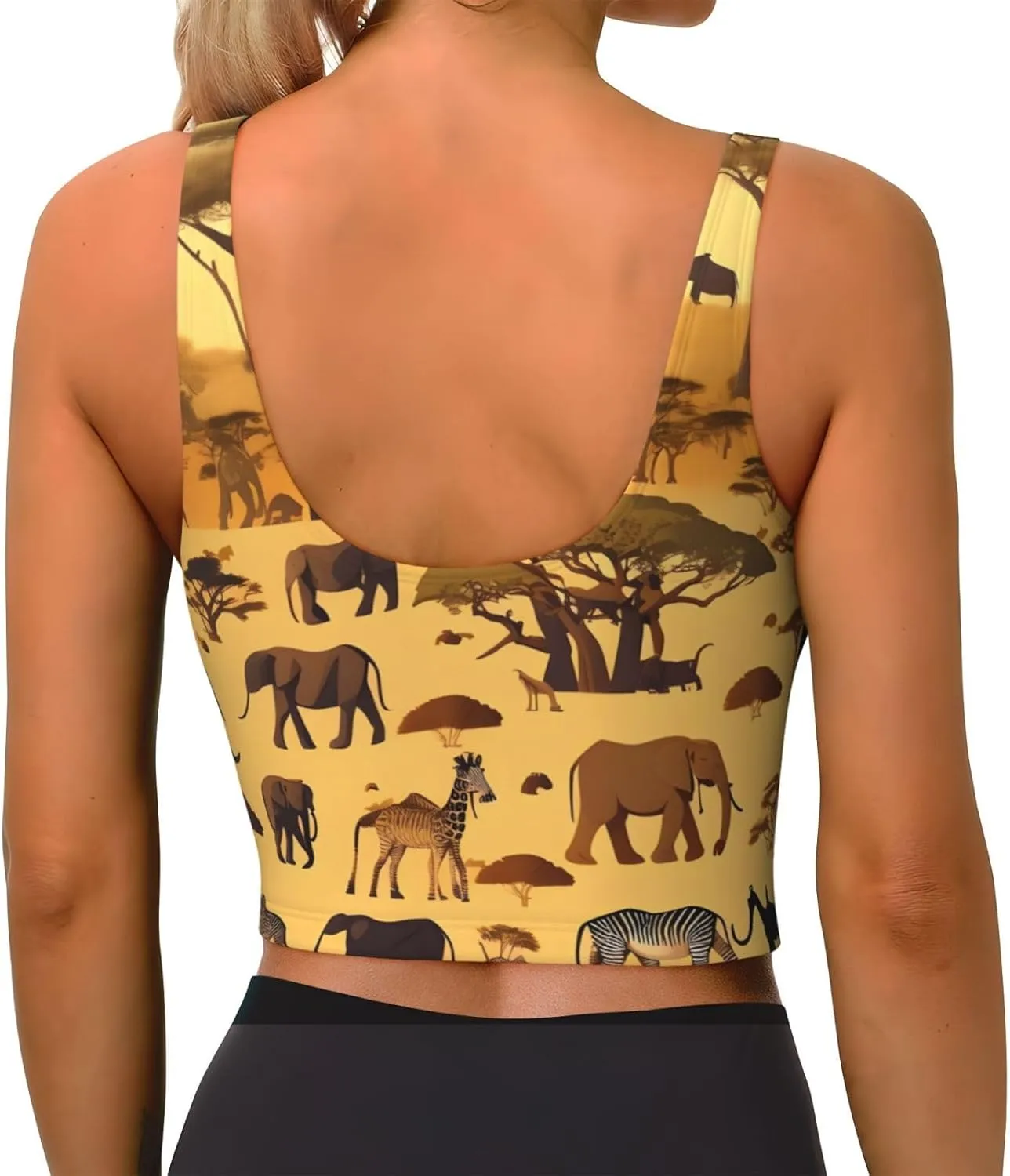 PHAYAH African Grassland Animals Sports Bras For Women, Seamless Comfortable Yoga Bra U-Shaped Yoga Removable Pads