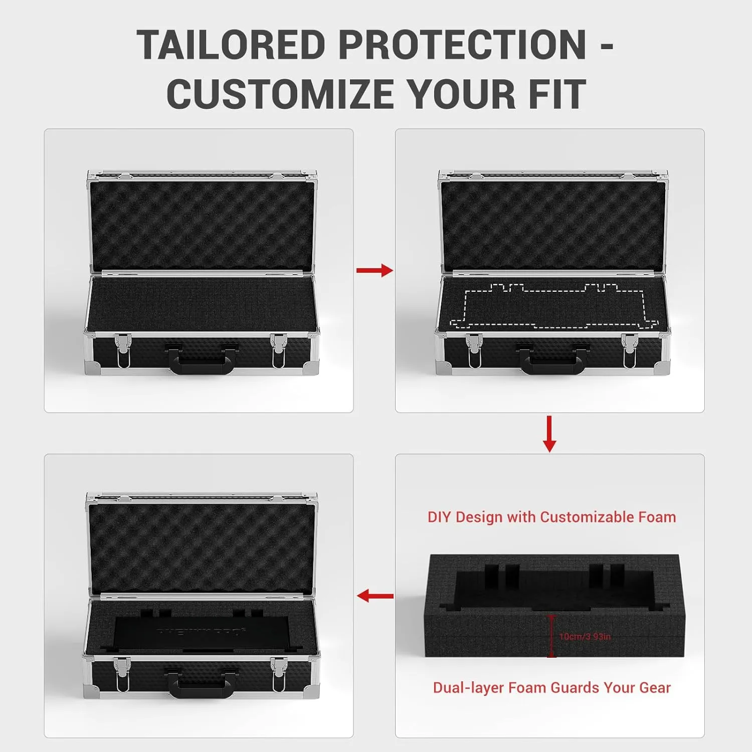 Phenyx Pro Equipment Storage Case, Carrying Case with Customizable Pre-Diced Foam, Aluminum Alloy Frame, Perfect for Wireless Microphone Systems (PCSE-L)