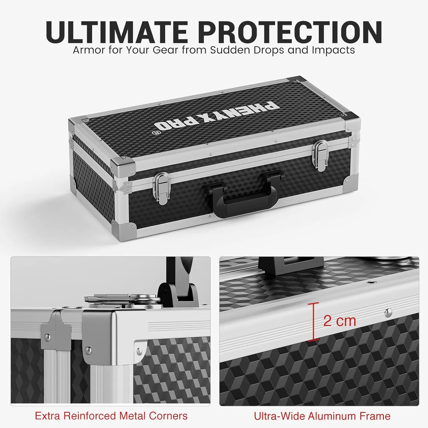Phenyx Pro Equipment Storage Case, Carrying Case with Customizable Pre-Diced Foam, Aluminum Alloy Frame, Perfect for Wireless Microphone Systems (PCSE-L)