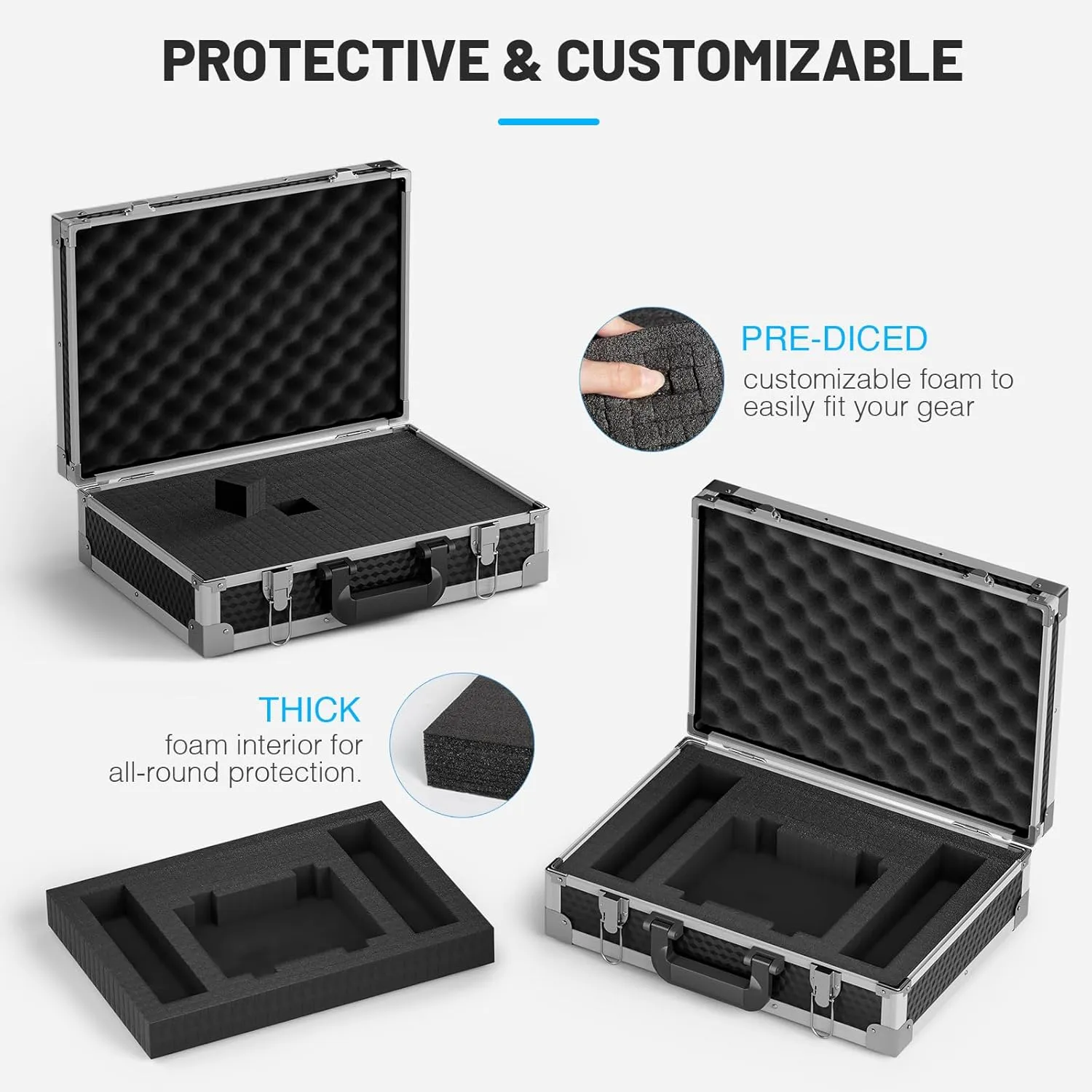 Phenyx Pro Medium Size Carrying Case, Customizable Pre-Diced Foam, Aluminum Alloy Sturdy Build, Suitable for Wireless Mic System Storage & Camera Gear Transportation