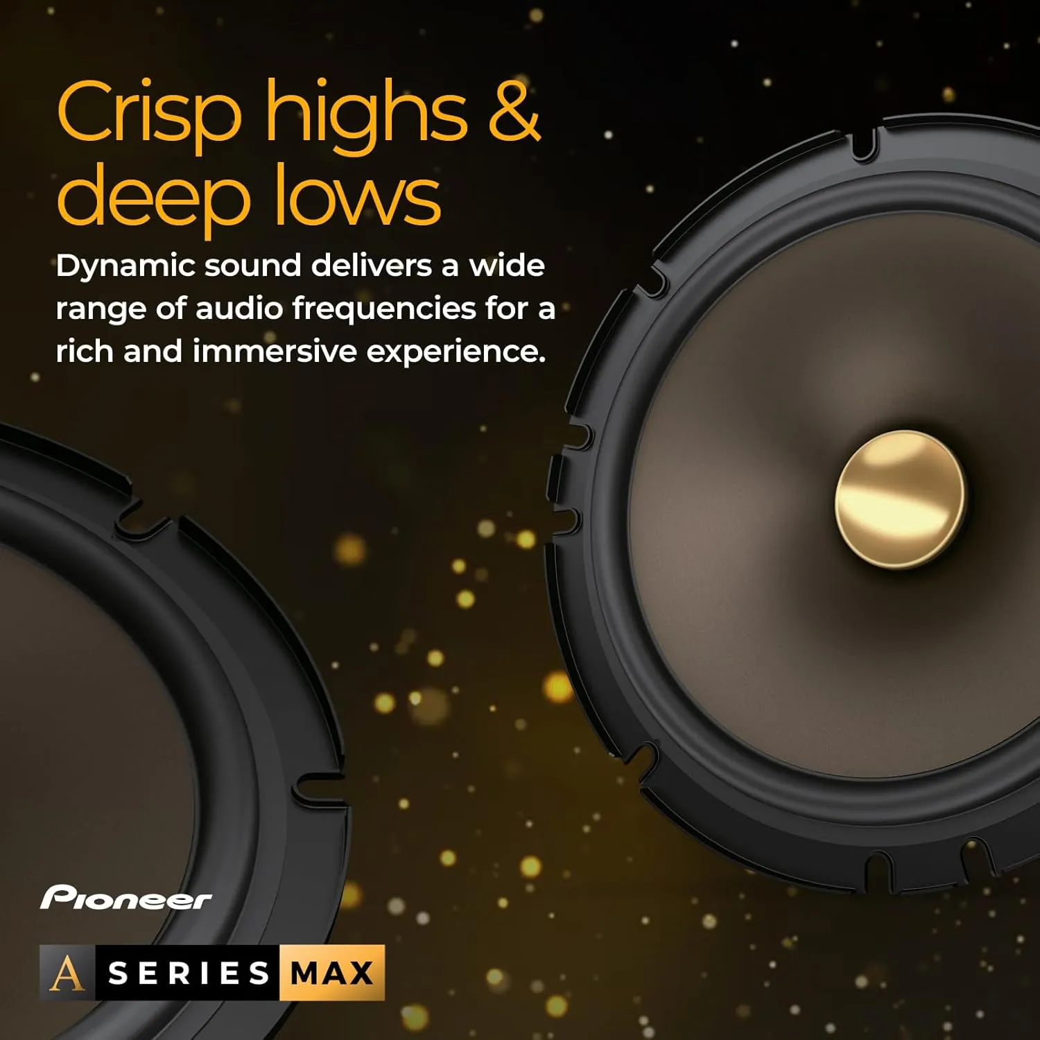 Pioneer A-Series MAX TS-A693CH, 2-Way Component Car Audio Speakers, Full Range, Clear Sound Quality, Easy Installation and Enhanced Bass Response, Full Gold Colored 6” x 9” Oval Speakers