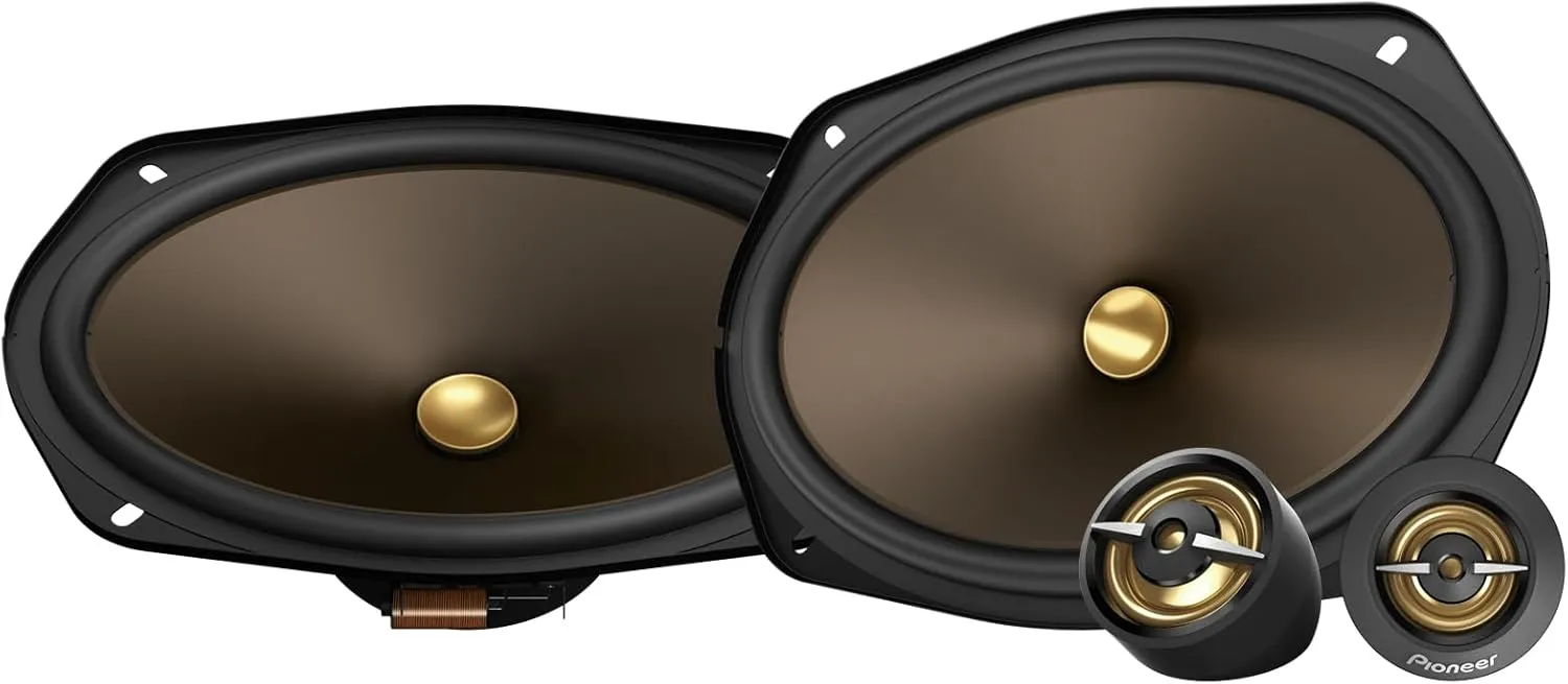 Pioneer A-Series MAX TS-A693CH, 2-Way Component Car Audio Speakers, Full Range, Clear Sound Quality, Easy Installation and Enhanced Bass Response, Full Gold Colored 6” x 9” Oval Speakers
