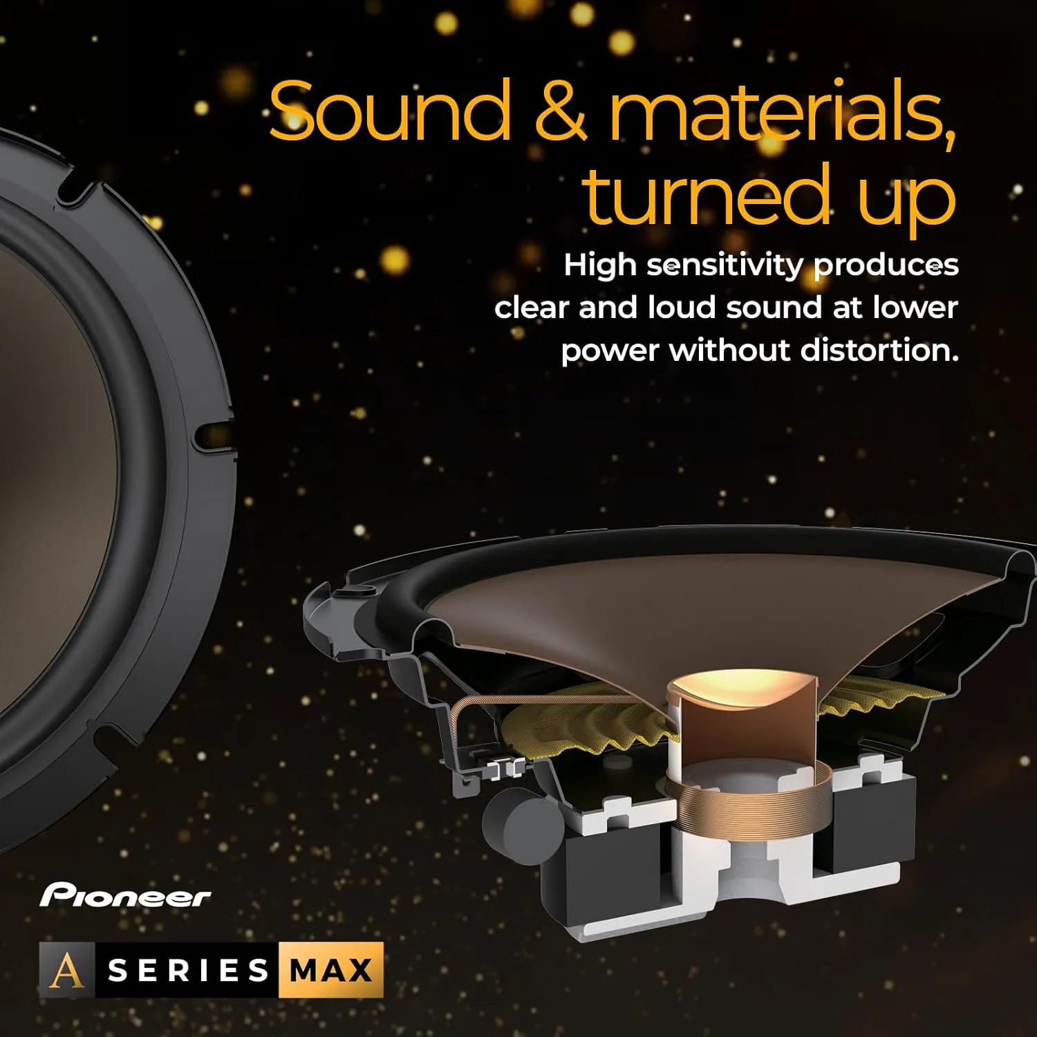 Pioneer A-Series MAX TS-A693CH, 2-Way Component Car Audio Speakers, Full Range, Clear Sound Quality, Easy Installation and Enhanced Bass Response, Full Gold Colored 6” x 9” Oval Speakers