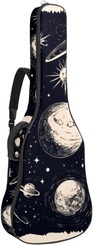 Planets and Moons Universe Acoustic Guitar Gig Bag, 1 cm Thick Padding Waterproof Guitar Case Backpack with Dual Adjustable Shoulder Strap for 40-42 Inch Guitar