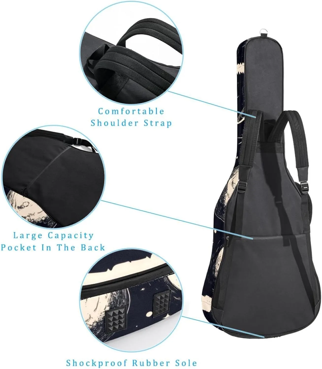 Planets and Moons Universe Acoustic Guitar Gig Bag, 1 cm Thick Padding Waterproof Guitar Case Backpack with Dual Adjustable Shoulder Strap for 40-42 Inch Guitar
