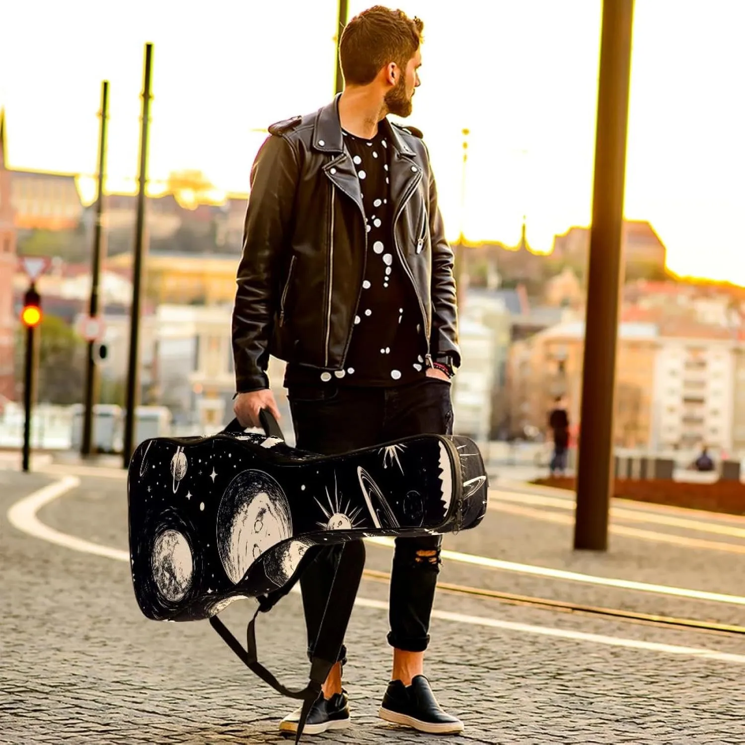 Planets and Moons Universe Acoustic Guitar Gig Bag, 1 cm Thick Padding Waterproof Guitar Case Backpack with Dual Adjustable Shoulder Strap for 40-42 Inch Guitar