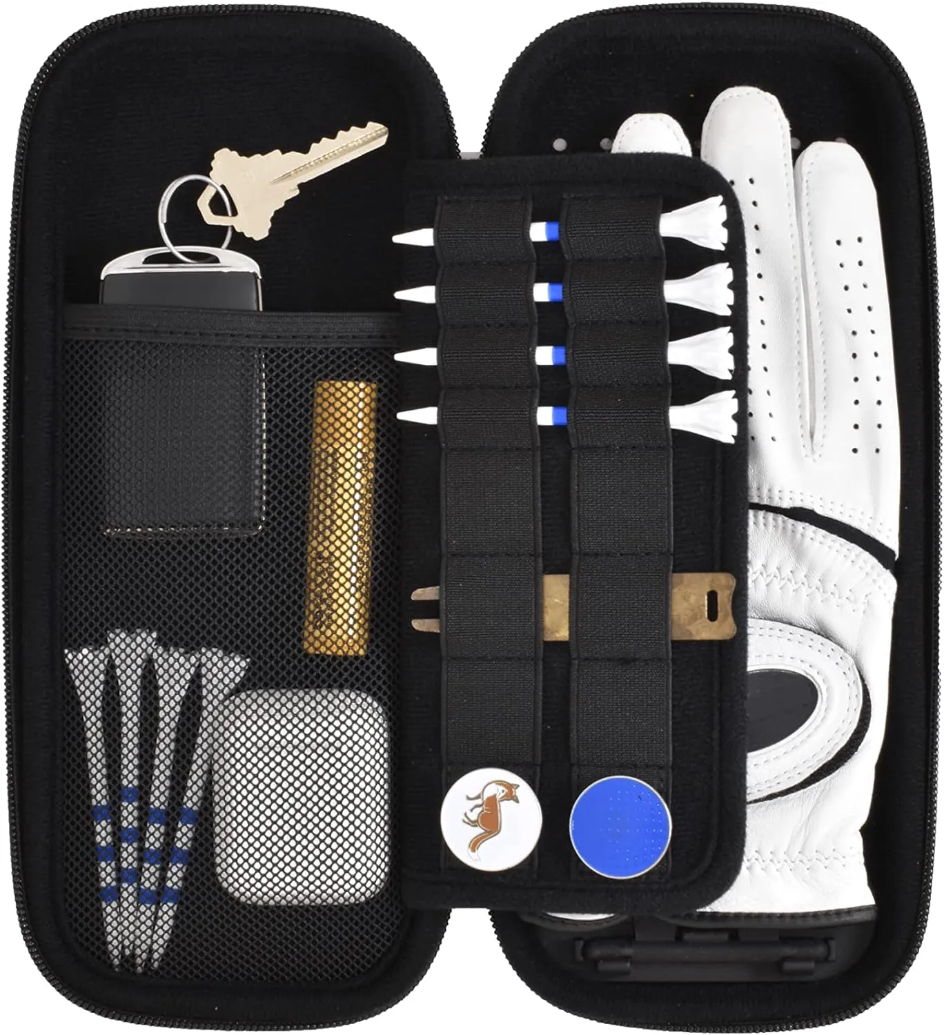 Platypus Golf Co. Golfing Caddie Hard Travel Case Organizer - Hinging Glove Shaper & Holder - Mesh Pocket & Storage Slots for Phone, Tees, Divot Tools & Ball Markers - Golfers Cases for Men & Women