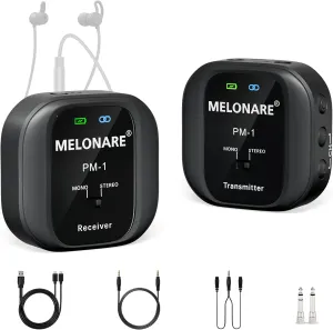 PM-1 Wireless In-Ear Monitor System - UHF 500MHz, No Delay, HD Audio, Beltpack Transmitter & Receiver, 10 Channels, Mono/Stereo Selection, IEM for Live Performance, Studio, Bands