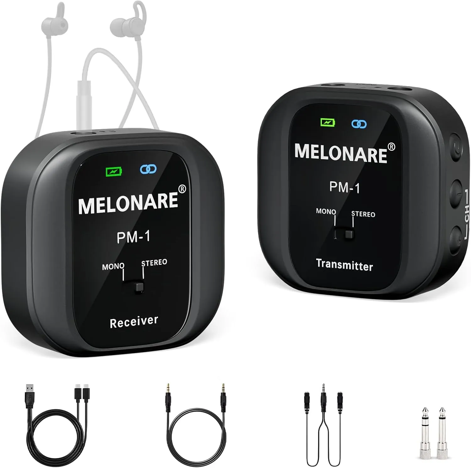 PM-1 Wireless In-Ear Monitor System - UHF 500MHz, No Delay, HD Audio, Beltpack Transmitter & Receiver, 10 Channels, Mono/Stereo Selection, IEM for Live Performance, Studio, Bands