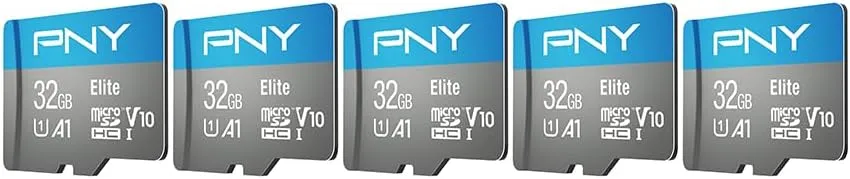 PNY 32GB Elite Mobile Accessories Class 10 U1 V10, A1 microSDHC Flash Memory Card for Mobile Devices - 100MB/s, Full HD, UHS-I, Micro SD 5-Pack