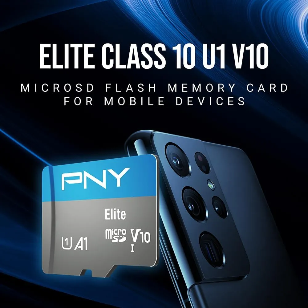 PNY 32GB Elite Mobile Accessories Class 10 U1 V10, A1 microSDHC Flash Memory Card for Mobile Devices - 100MB/s, Full HD, UHS-I, Micro SD 5-Pack
