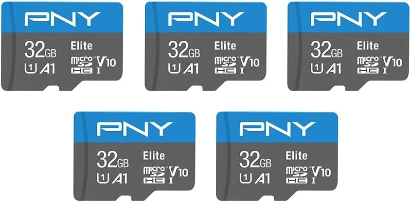 PNY 32GB Elite Mobile Accessories Class 10 U1 V10, A1 microSDHC Flash Memory Card for Mobile Devices - 100MB/s, Full HD, UHS-I, Micro SD 5-Pack