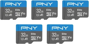 PNY 32GB Elite Mobile Accessories Class 10 U1 V10, A1 microSDHC Flash Memory Card for Mobile Devices - 100MB/s, Full HD, UHS-I, Micro SD 5-Pack