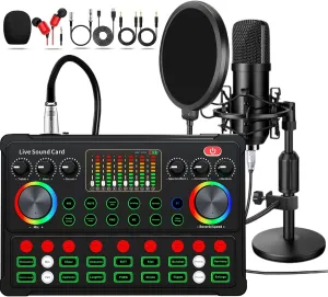 Podcast Equipment Bundle, 48V Condenser Microphone Bundle with M300 Voice Changer, Podcast Microphone Recording Studio Package for Podcasting Live Streaming Singing PC Mobile TikTok YouTube