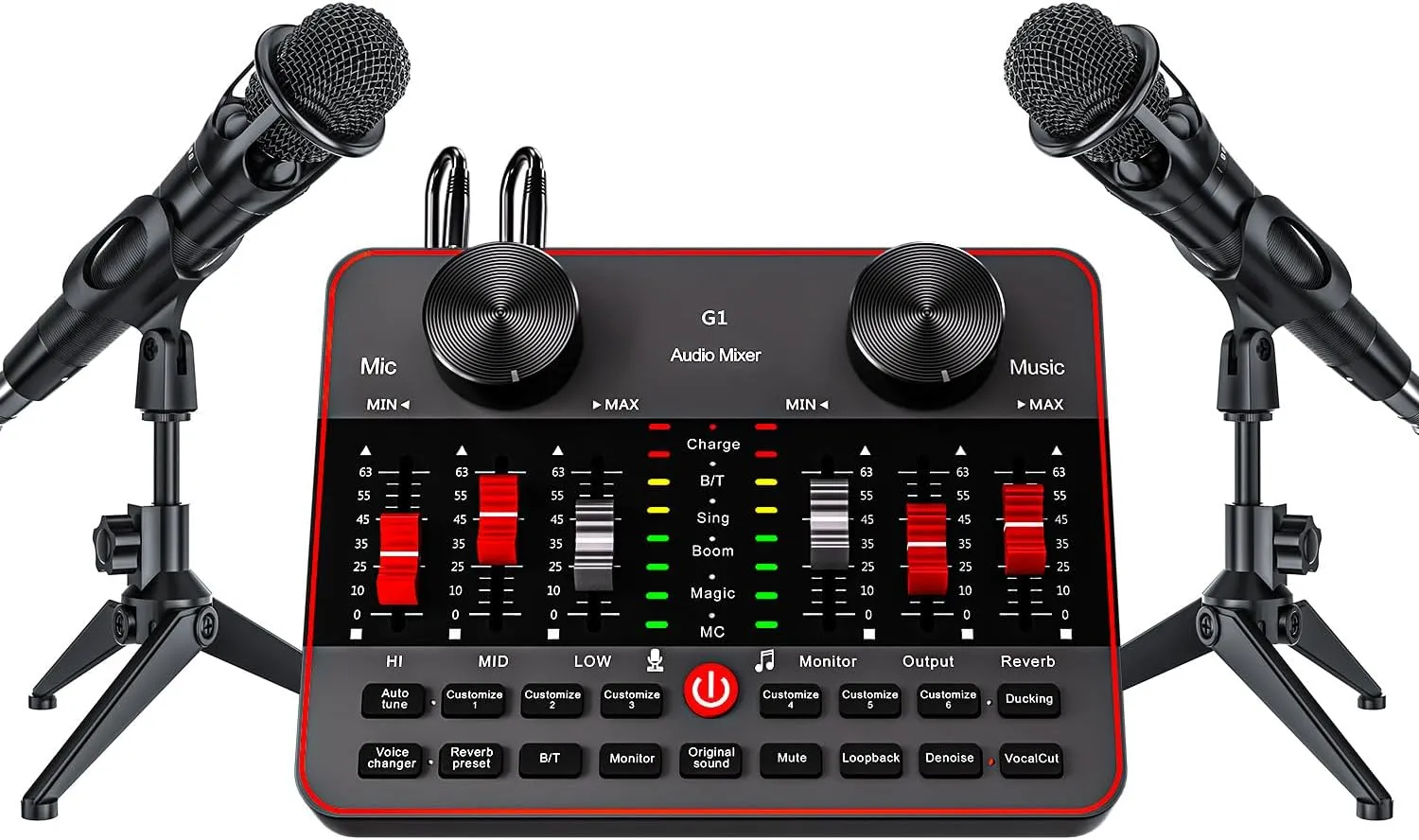 Podcast Microphone Bundle with Live Sound Card Audio Mixer, Podcast Equipment Bundle with Two 3.5mm Condenser Microphones for Pc/Phone Live Streaming Singing Gaming, Voice Changer, Denoise