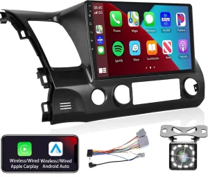 Podofo Radio for Honda Civic 2006 2007 2008 2009 2010 2011 Car Stereo with Wireless CarPlay Android Auto,10.1 Inch 1080P Touch Screen【Build-in DSP EQ GPS Chip】 Bluetooth RDS FM WiFi Backup Camera