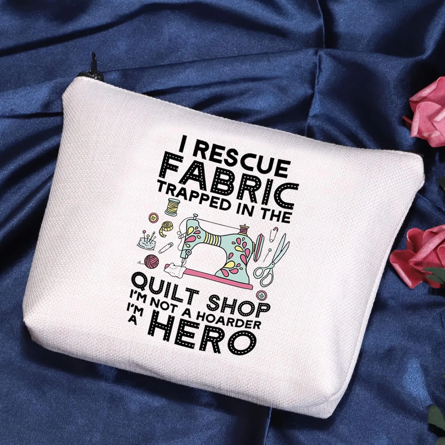 POFULL Quilting Gift I Rescue Fabric Trapped in the Quilt Shop Zipper Pouch Bag For Women Seamstresses Gift