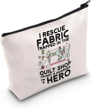 POFULL Quilting Gift I Rescue Fabric Trapped in the Quilt Shop Zipper Pouch Bag For Women Seamstresses Gift