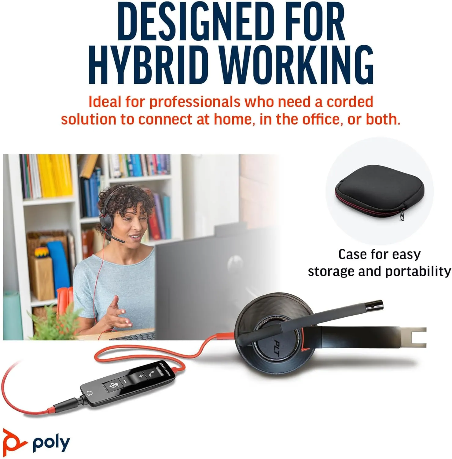 Poly Blackwire 5210 Wired Headset (Plantronics) - Flexible Noise-Canceling Boom Mic – Single-Ear Design - Connect to PC/Mac, Mobile via USB-C, USB-A, or 3.5 mm - Works w/Teams, Zoom - Amazon Exclusive