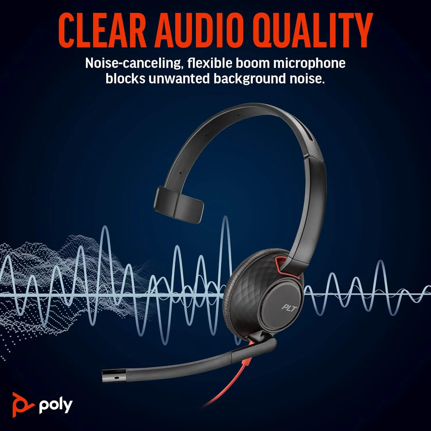 Poly Blackwire 5210 Wired Headset (Plantronics) - Flexible Noise-Canceling Boom Mic – Single-Ear Design - Connect to PC/Mac, Mobile via USB-C, USB-A, or 3.5 mm - Works w/Teams, Zoom - Amazon Exclusive