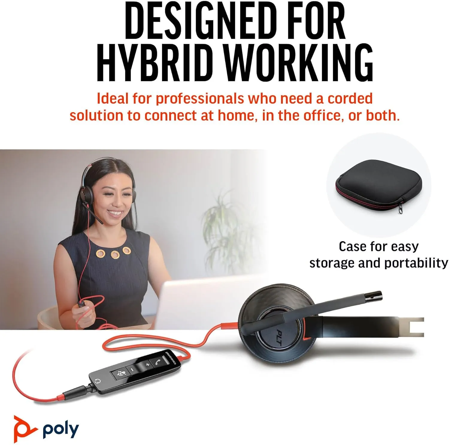 Poly Blackwire 5220 Wired Headset (Plantronics) - Flexible Noise-Canceling Boom Mic - Ergonomic Design - Connect to PC/Mac, Mobile via USB-C, USB-A, or 3.5 mm - Works w/Teams, Zoom - Amazon Exclusive