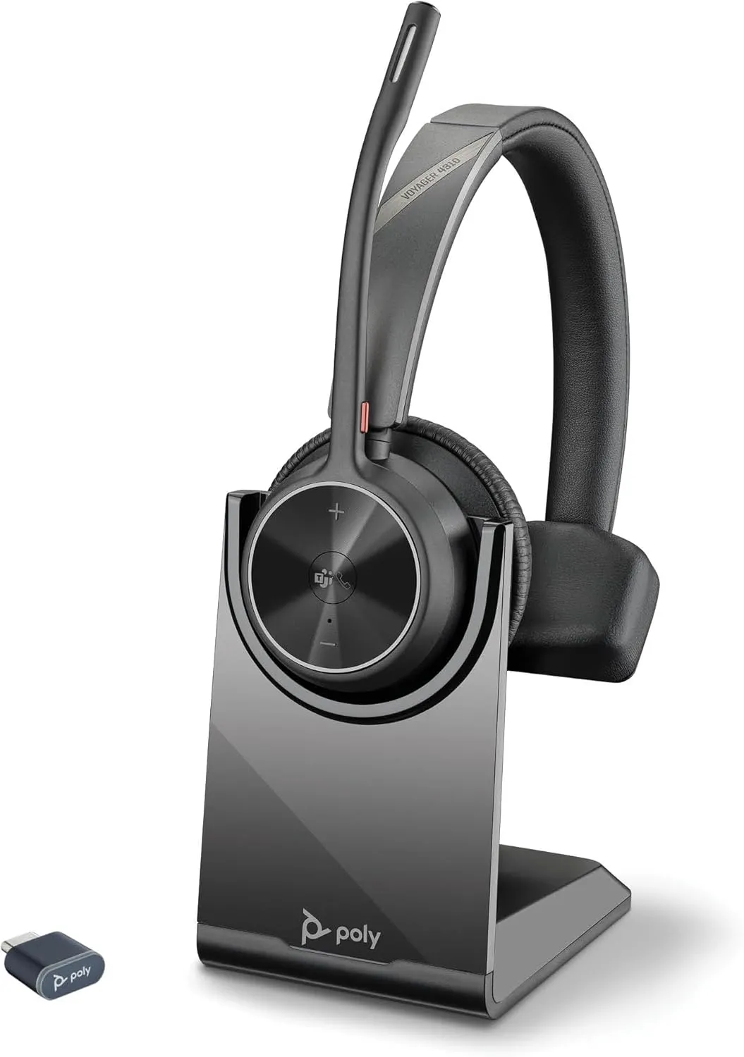 Poly Voyager 4310 UC Wireless Headset & Charge Stand (Plantronics) - Single-Ear Bluetooth Headset w/Noise-Canceling Boom Mic - Connect PC/Mac/Mobile - Works w/Teams (Certified), Zoom -Amazon Exclusive