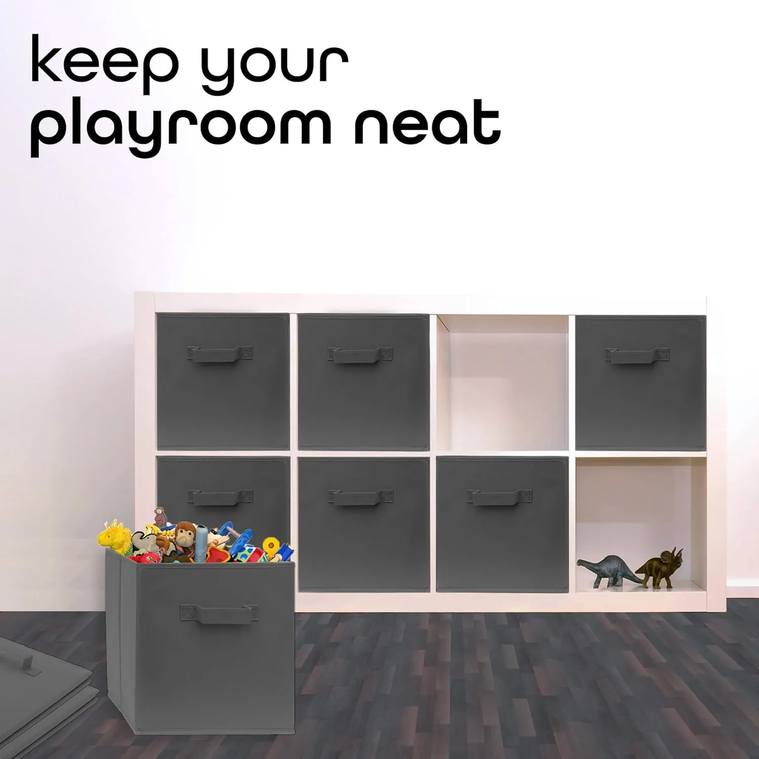 Pomatree Storage Cubes - 11 inch Cube Storage Bins (9 Pack) | Foldable Cubby Organizer Bin for Closet, Clothes and Toys | 2 Reinforced Handles | Fabric Basket Bin (Dark Grey)