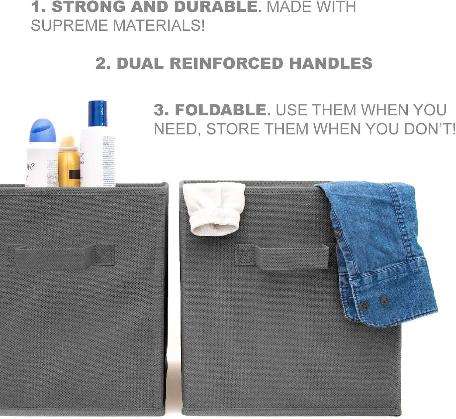 Pomatree Storage Cubes - 11 inch Cube Storage Bins (9 Pack) | Foldable Cubby Organizer Bin for Closet, Clothes and Toys | 2 Reinforced Handles | Fabric Basket Bin (Dark Grey)