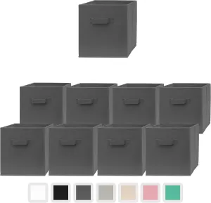 Pomatree Storage Cubes - 11 inch Cube Storage Bins (9 Pack) | Foldable Cubby Organizer Bin for Closet, Clothes and Toys | 2 Reinforced Handles | Fabric Basket Bin (Dark Grey)