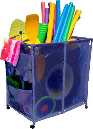 Pool Floats, Balls, Toys and Equipment Rolling Mesh Organizer Storage Bin, Large (35" W x 25.4" L x 37.5" H), Blue