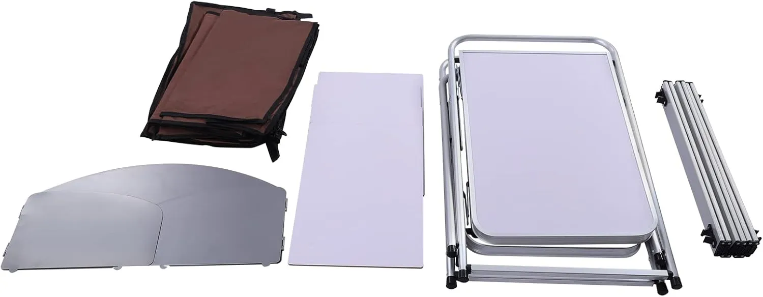 Portable Folding Camping Kitchen Station with 26'' Tabletop, 2 Side Tables, Storage Organizer, Detachable Windscreen - Aluminum Alloy Frame, 600D Oxford Fabric, Brown - for BBQ, Picnic, Camping