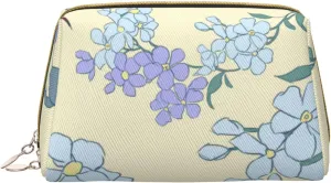 Portable Leather Makeup Bag for Women - Travel Cosmetic Organizer, Large Fresh Orchids Print Makeup Pouch